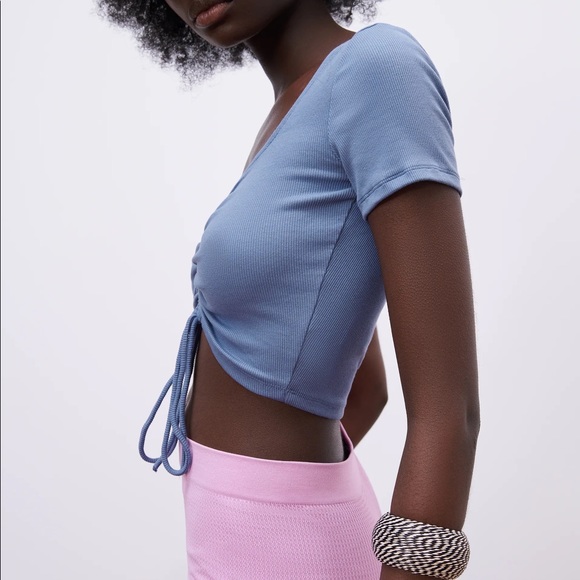 Zara Ruched Ribbed Top - Picture 2 of 6